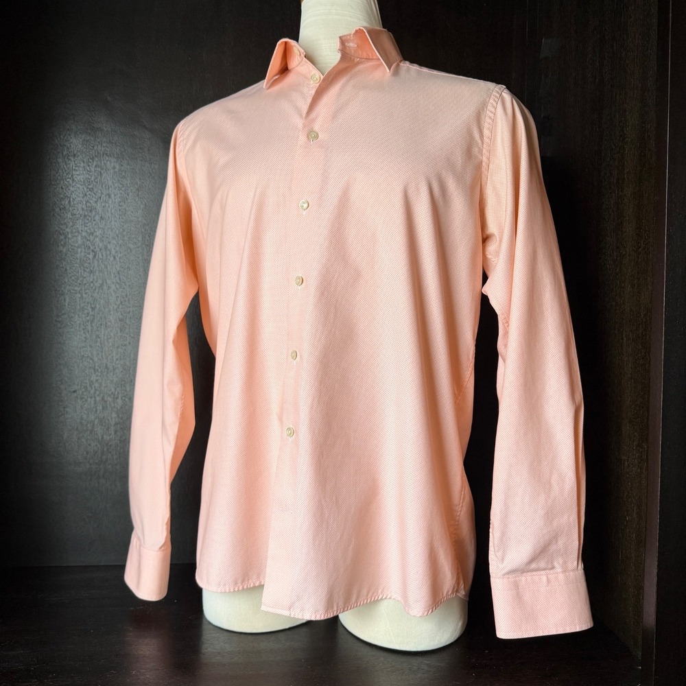Eton Shirt Mens 17.5 44 Orange Contemporary Fit Dress Button‎ Front Long Sleeve